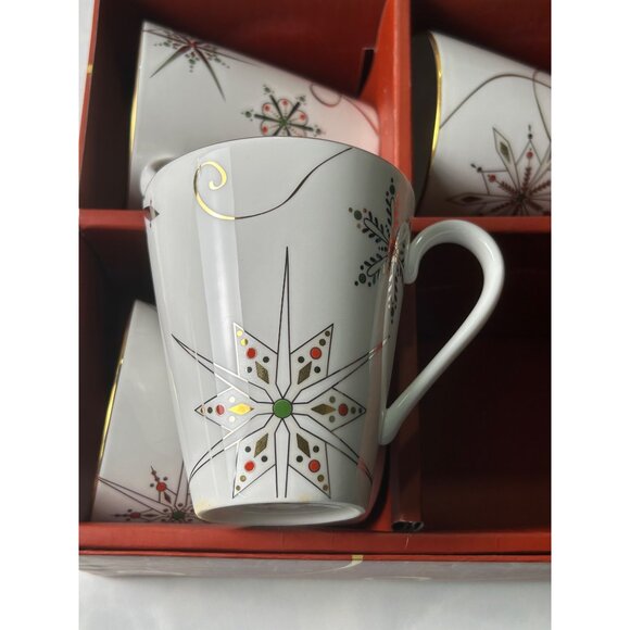 Lenox Merry & Bright Snowflake Mug Set of 4 White/Gold Holiday Gift Elegant - Picture 8 of 13